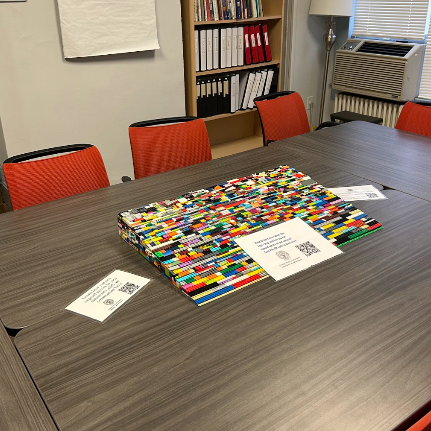 In the Center for Research and Fellowship office, sits the lego ramp on a table.
